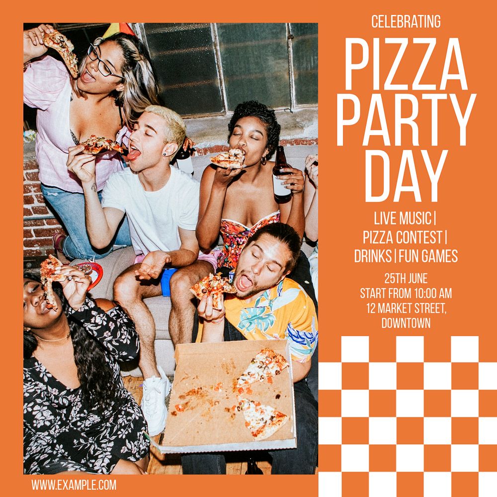 Pizza celebration Instagram post template, editable text