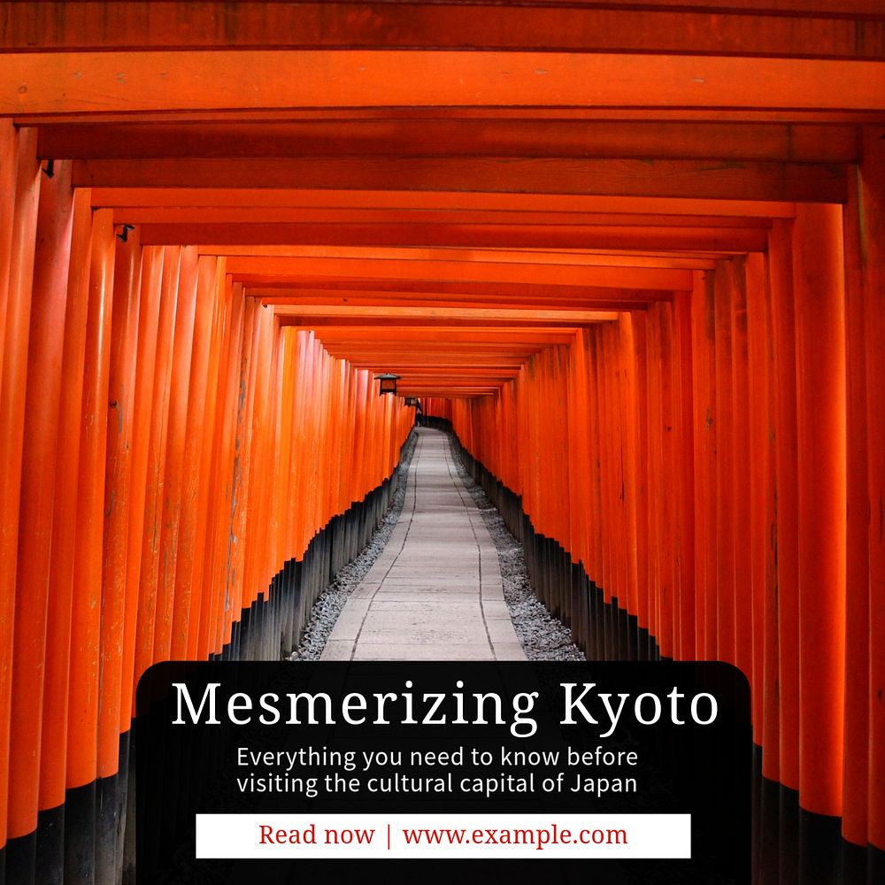 Kyoto travel Instagram post template, editable text