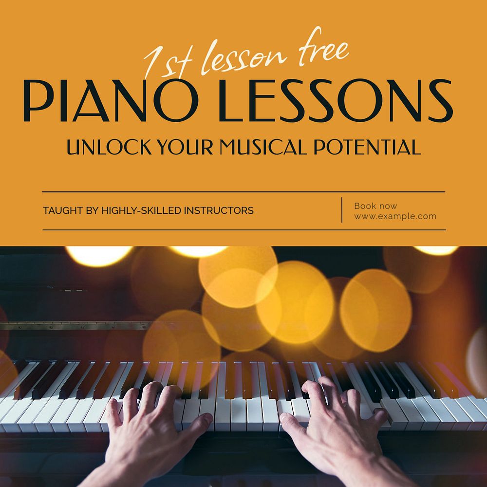 Piano lessons Instagram post template, editable text