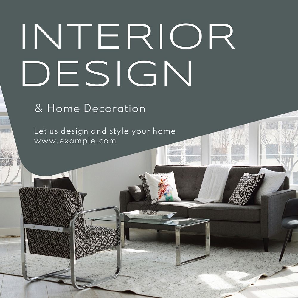 Interior design Instagram post template, editable text