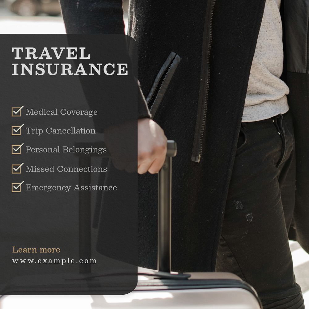 Travel insurance Instagram post template, editable text