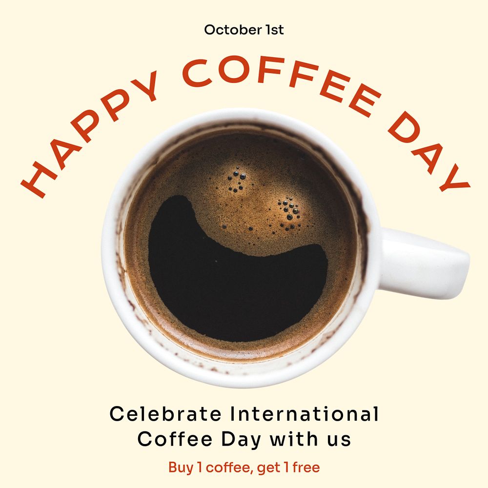 Happy coffee day Instagram post template, editable text