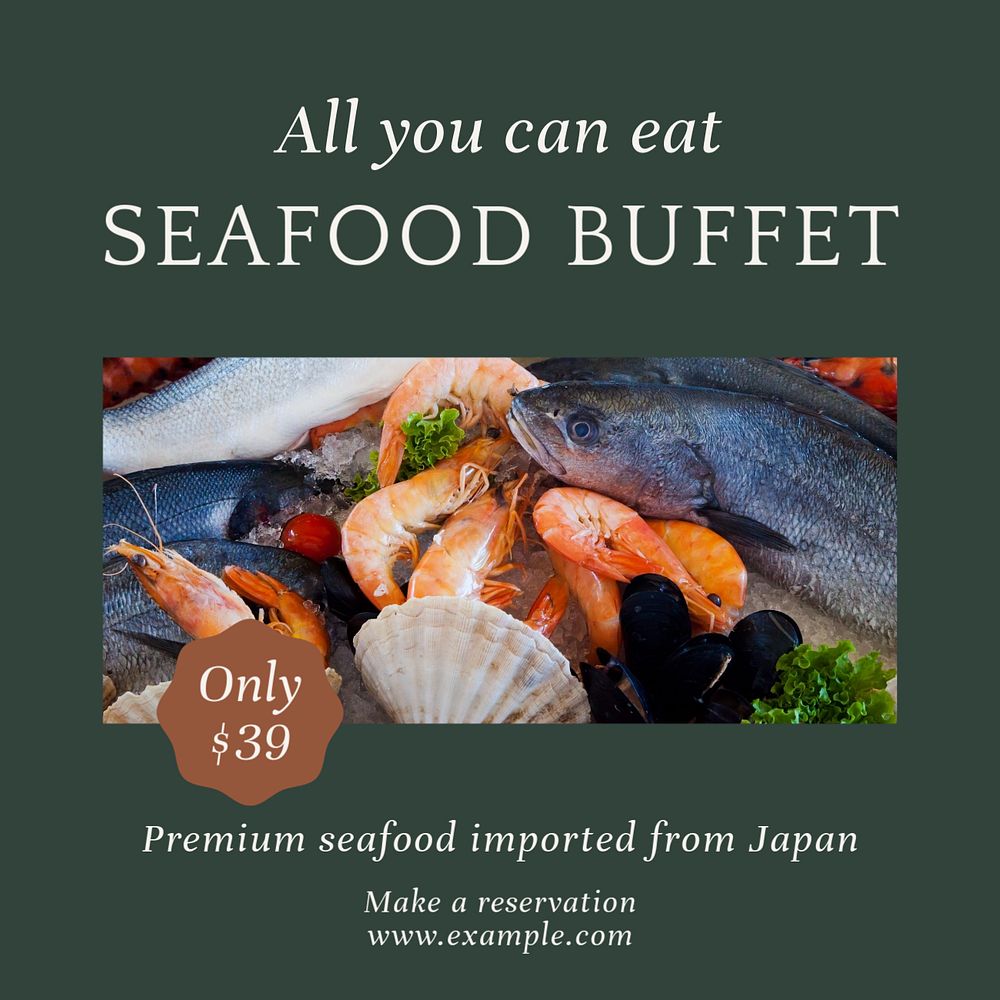 Seafood buffet Instagram post template, editable text