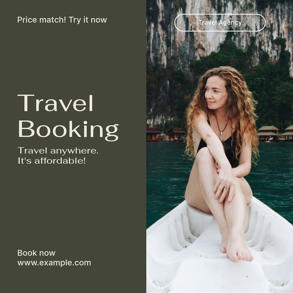 Travel booking website Instagram post template, editable text