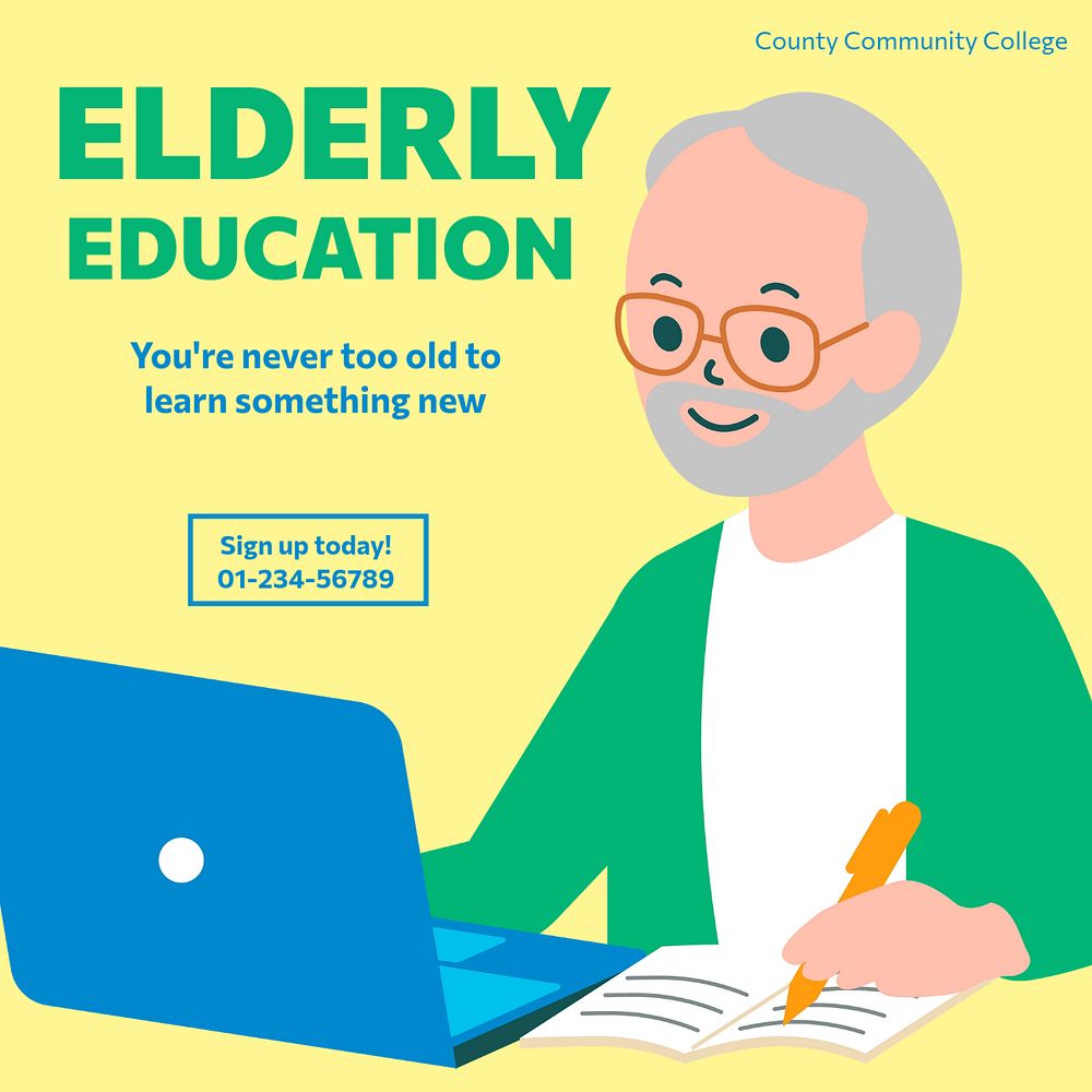 Elderly education Instagram post template, editable text