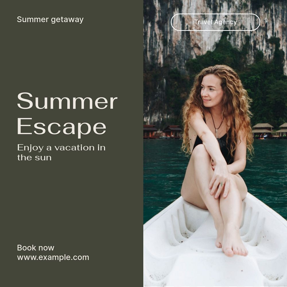 Summer escape Instagram post template, editable text