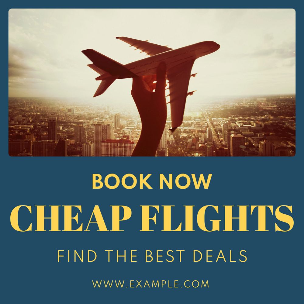 Cheapest flights Instagram post template, editable text