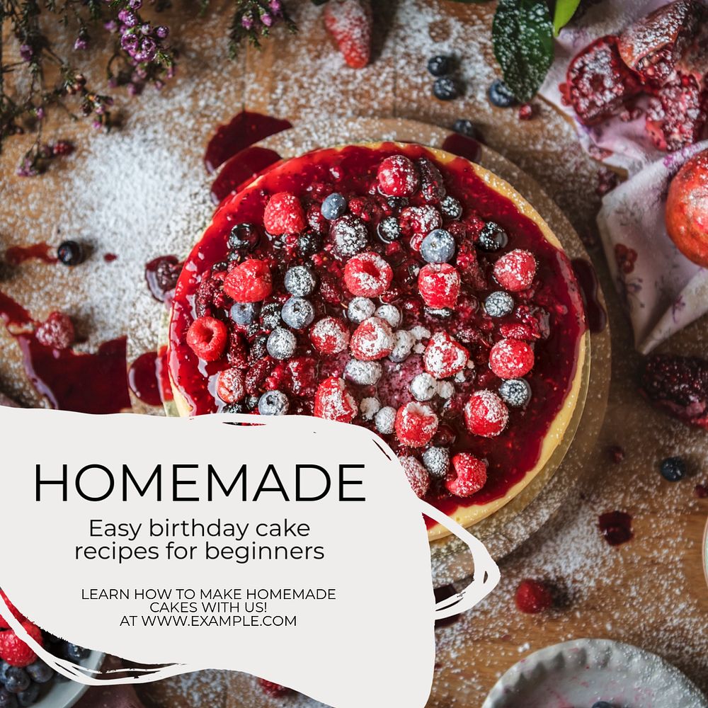 Homemade cake Instagram post template, editable text