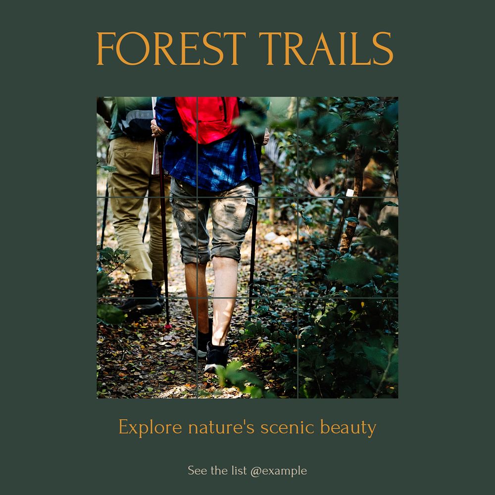 Forest trails Instagram post template, editable text