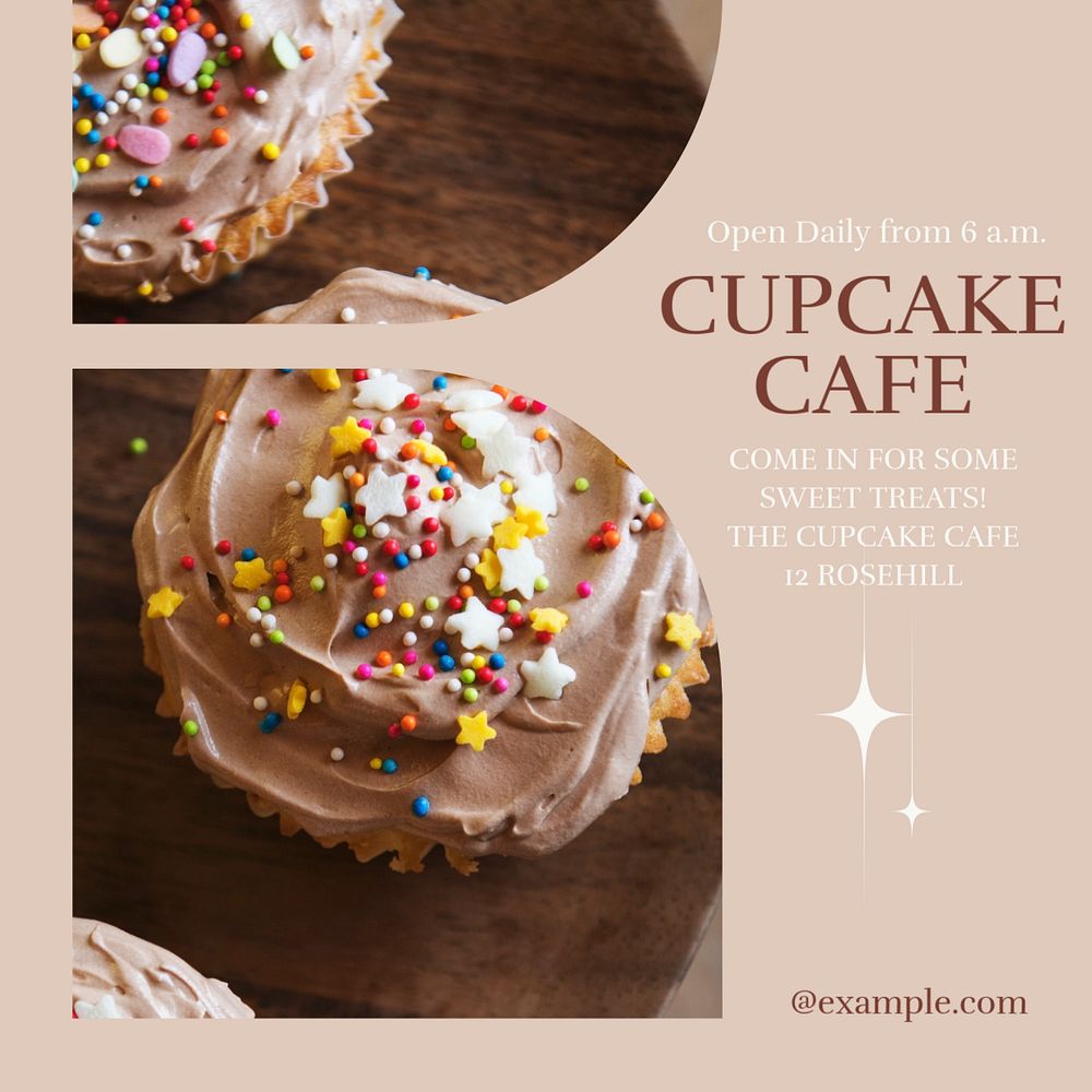 Cupcake cafe Instagram post template, editable text