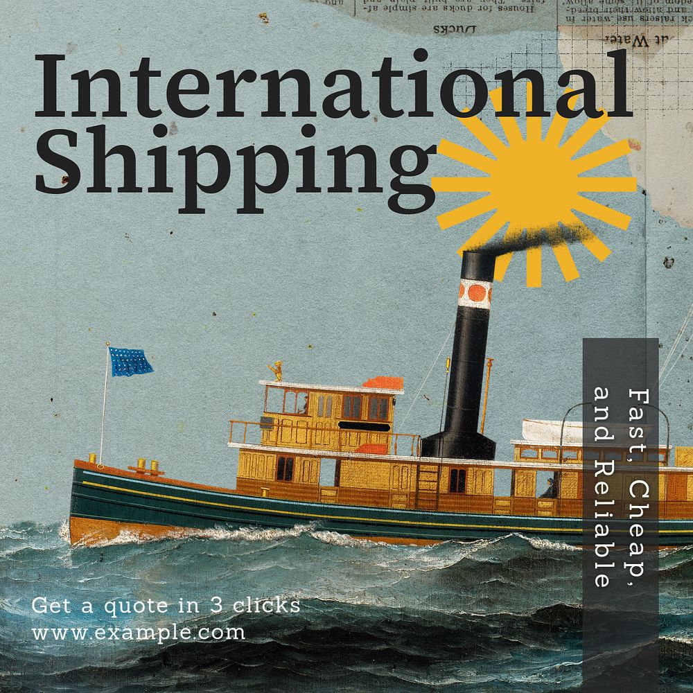 International shipping Instagram post template, editable text