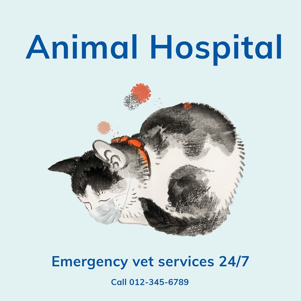 Animal hospital Instagram post template, editable text