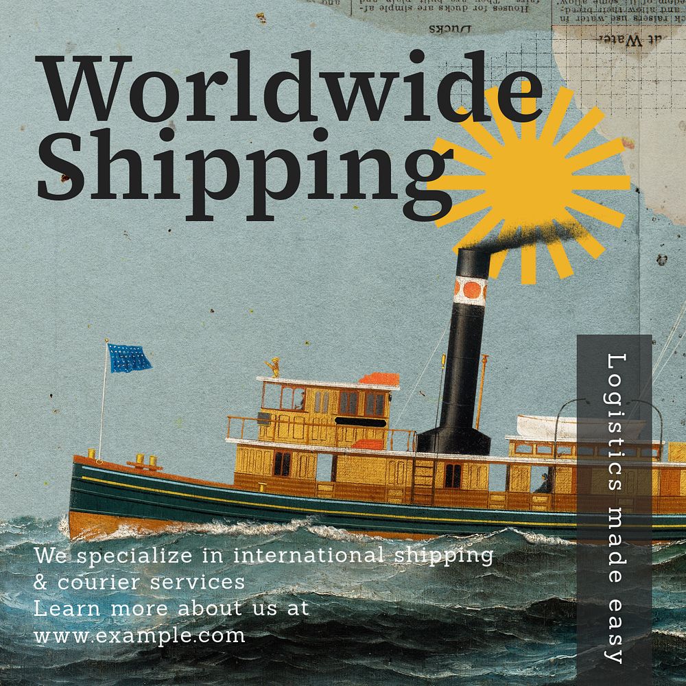 Worldwide shipping Instagram post template, editable text