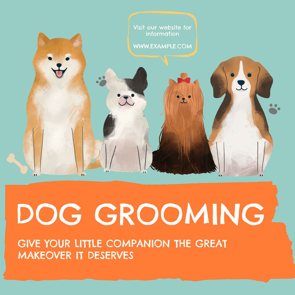 Dog grooming Instagram post template, editable text