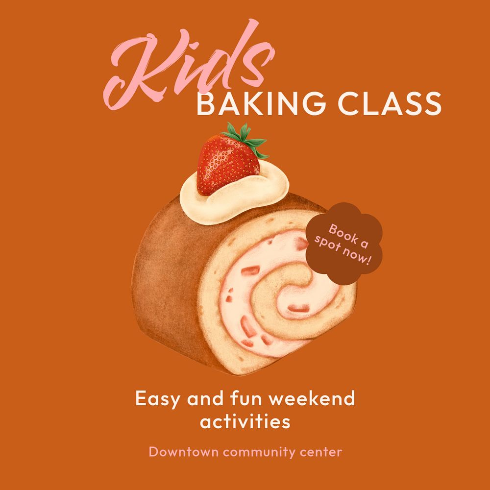 Baking class Instagram post template, editable text