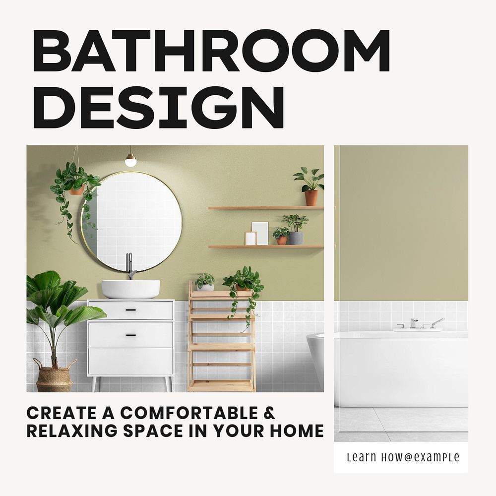 Bathroom design Instagram post template, editable text