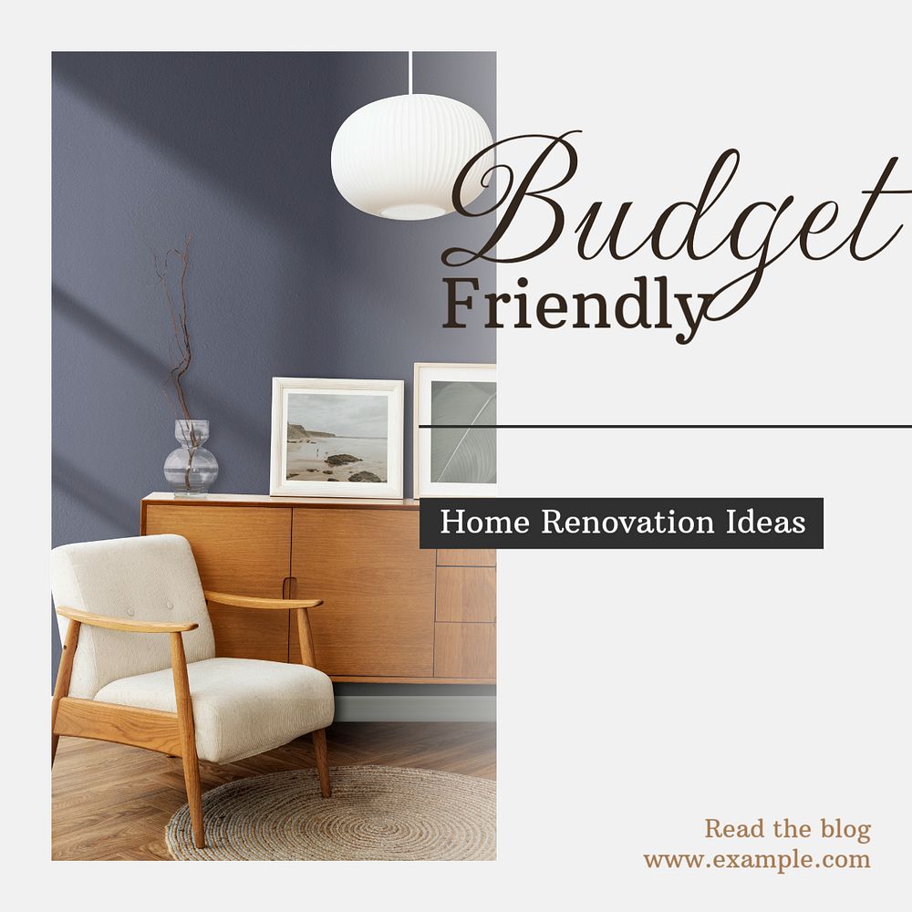 Budget friendly renovation Instagram post template, editable text