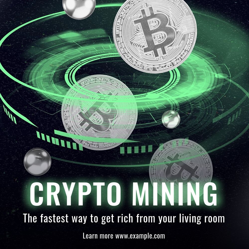 Bitcoin mining Instagram post template, editable text