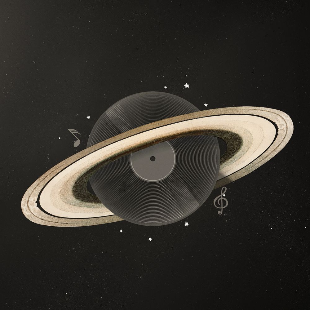 Vinyl record Saturn, music aesthetic editable remix