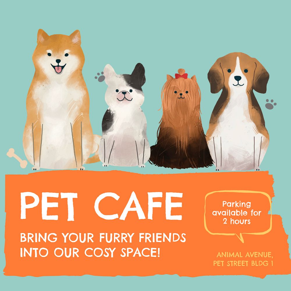 Pet cafe Instagram post template, editable text