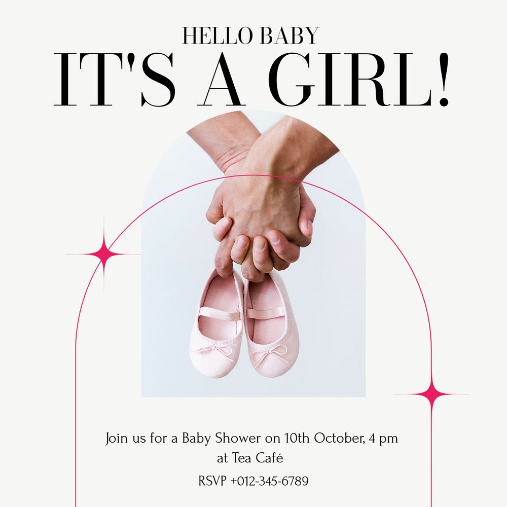 Baby shower Instagram post template, editable text