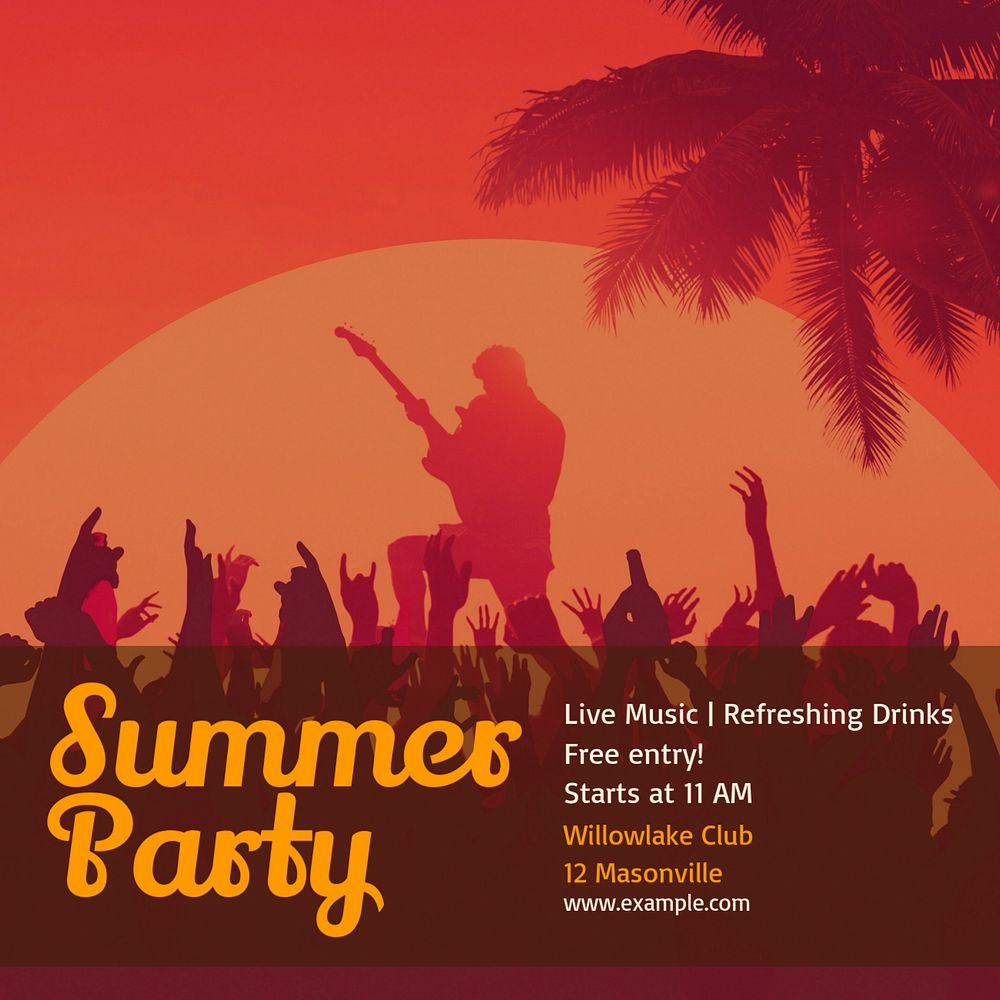 Summer party Instagram post template, editable text