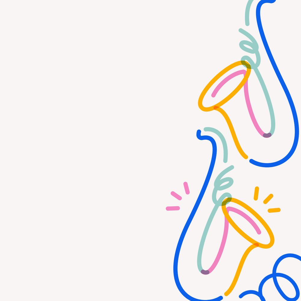 Saxophones doodle line art border, editable design