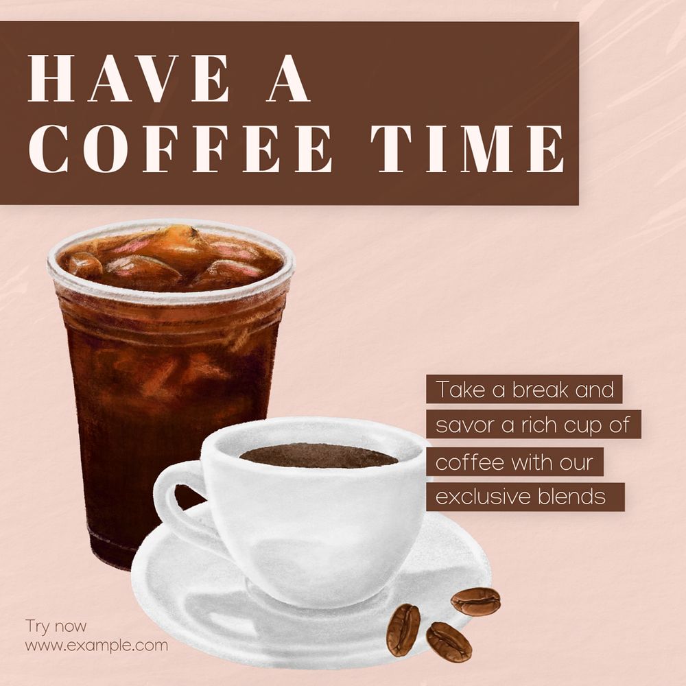 Coffee time Instagram post template, editable text