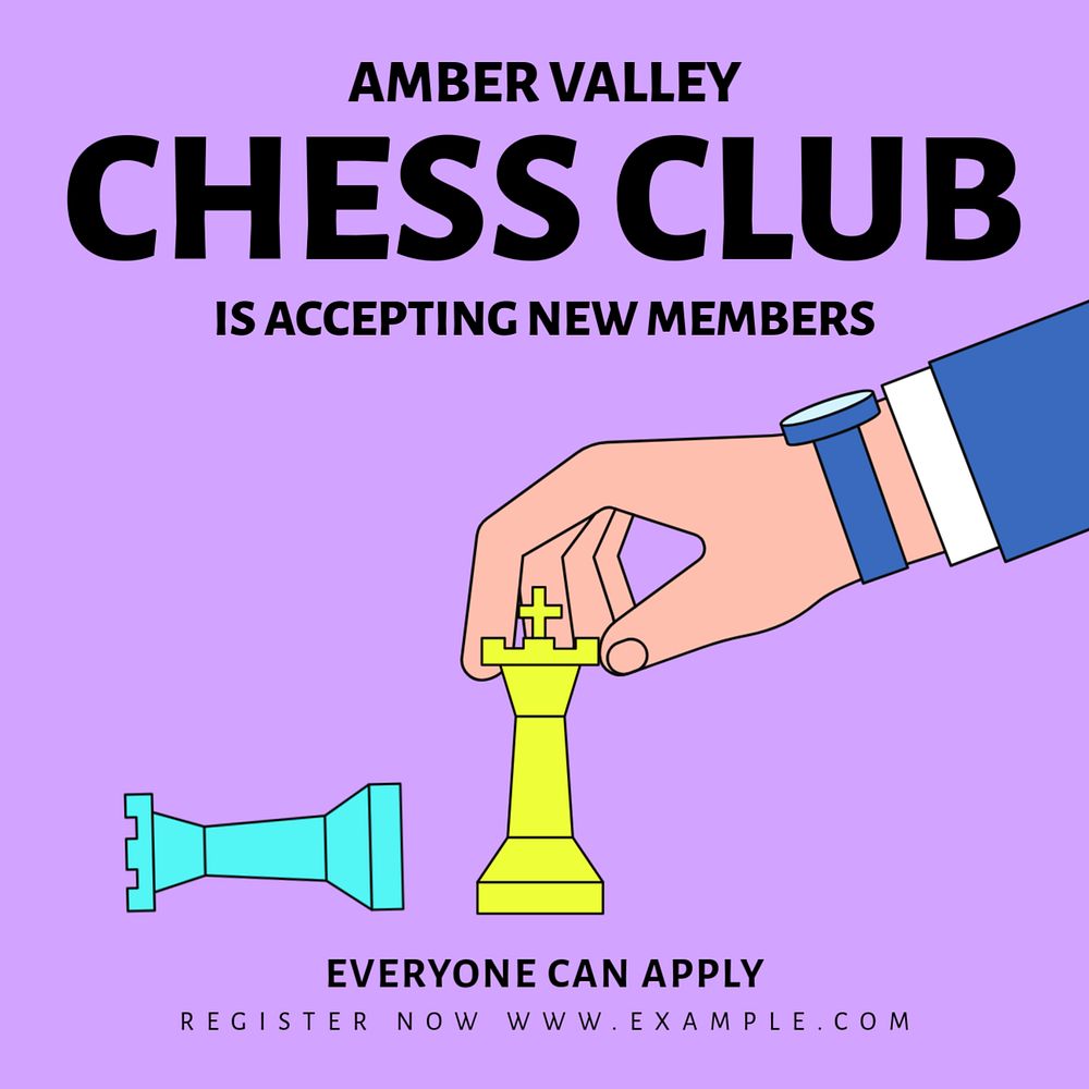 Chess club Instagram post template, editable text