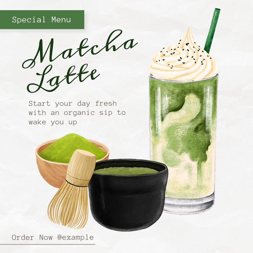 Matcha latte Instagram post template, editable text