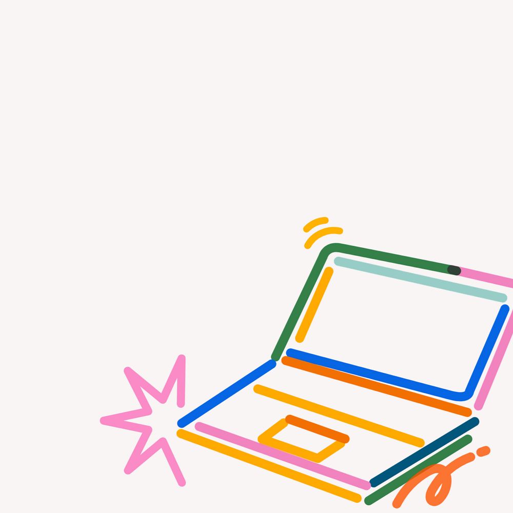 Cute laptop doodle line art, editable design