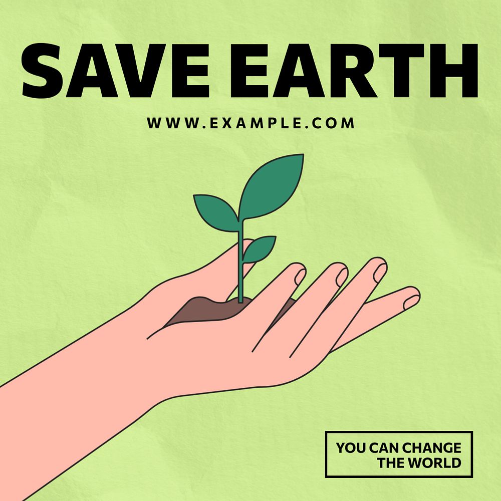 Save earth Instagram post template, editable text