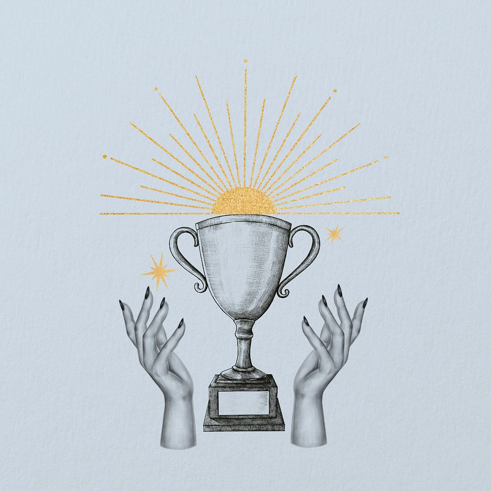 Trophy illustration, spiritual elements remix, editable design