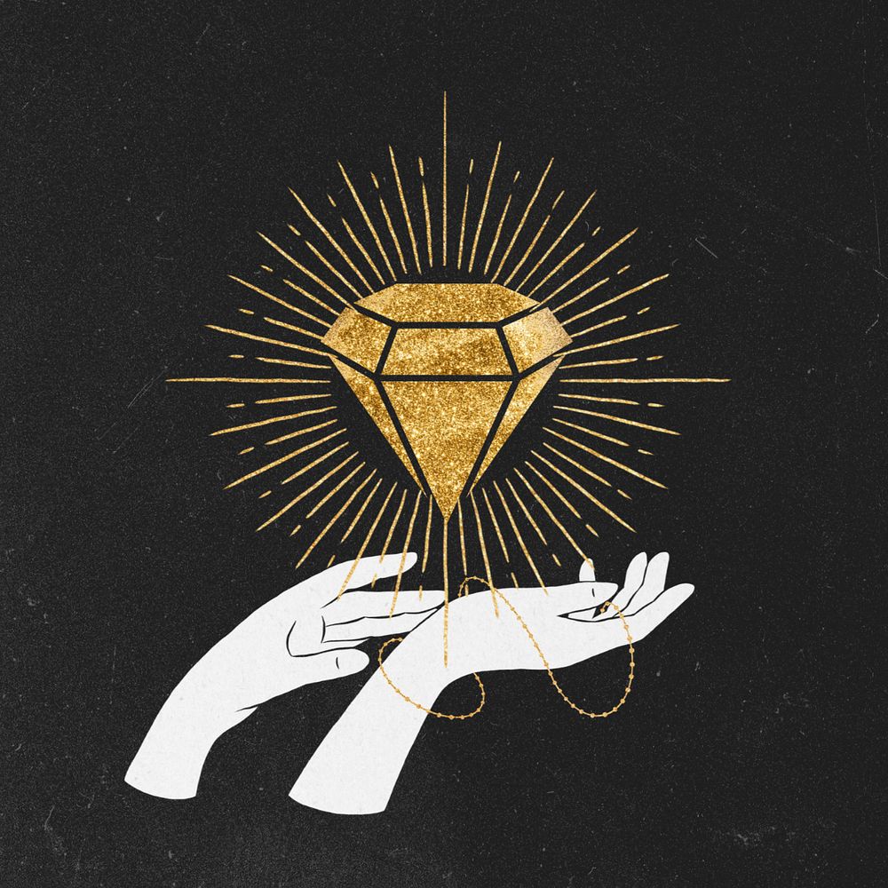 Hands with golden diamond, spiritual elements remix, editable design