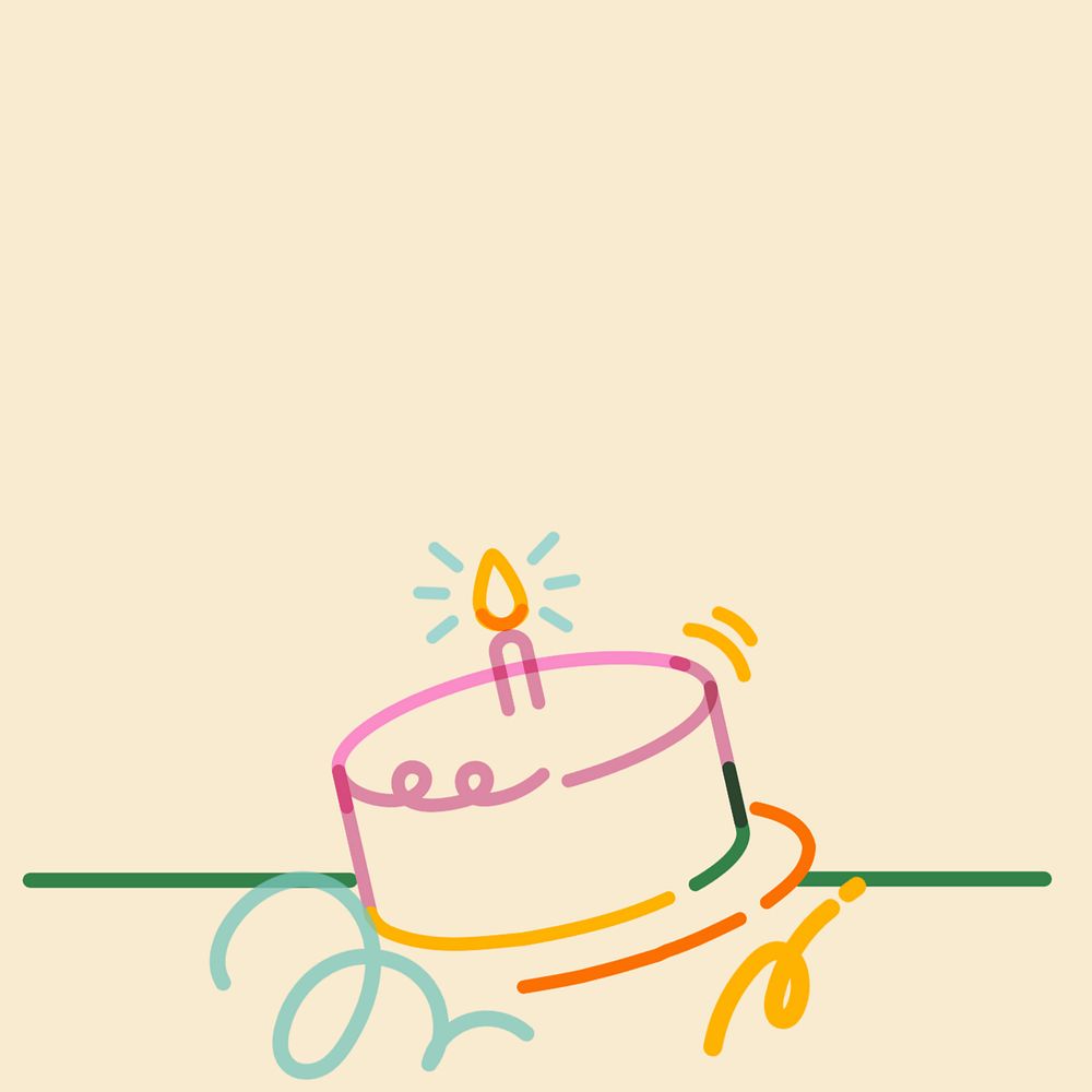 Colorful birthday cake border doodle line art, editable design