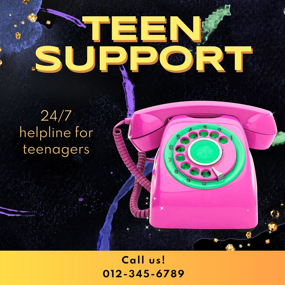 Teen support Instagram post template, editable text