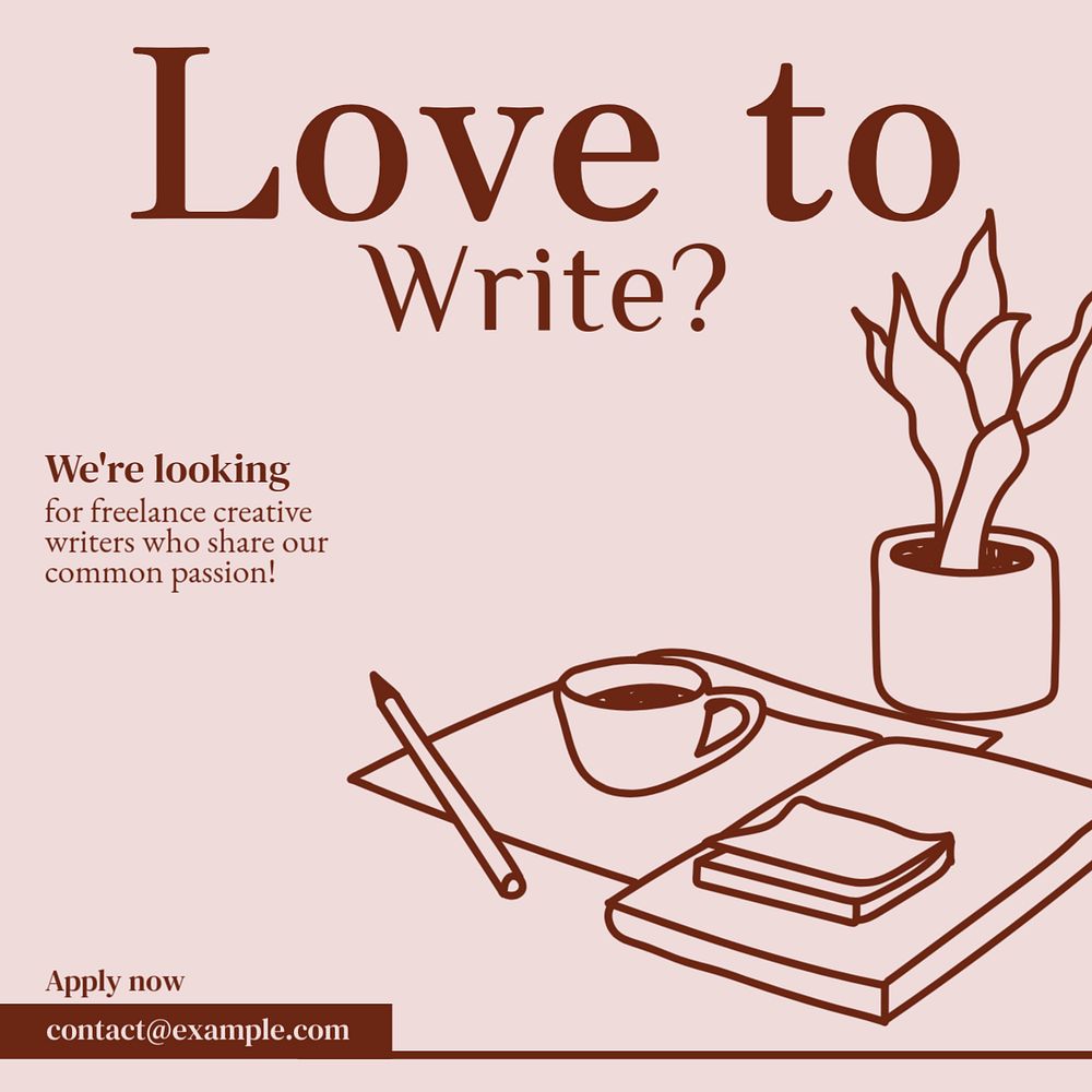 Creative writer hiring Instagram post template, editable text