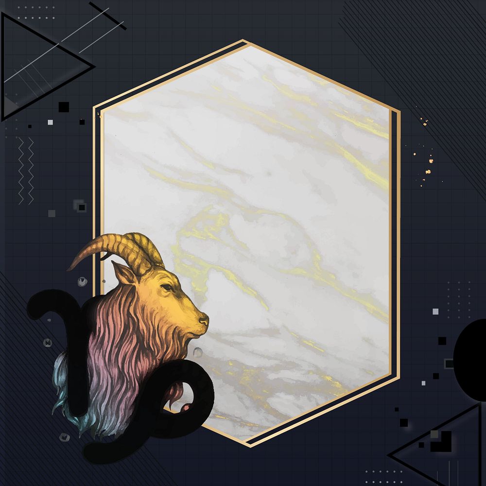 Capricorn goat zodiac background, editable marble hexagon frame