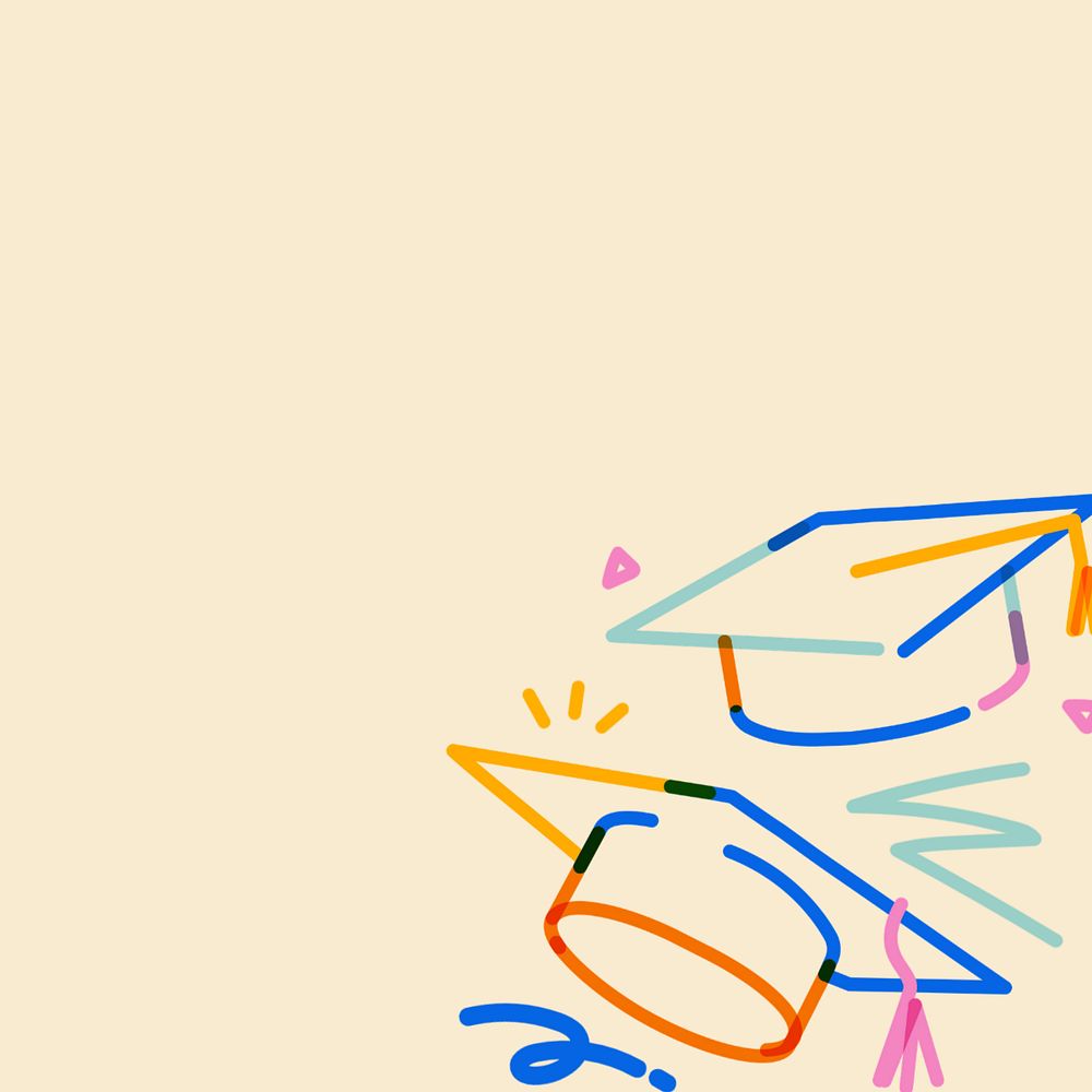 Graduation hats, colorful doodle line art, editable design