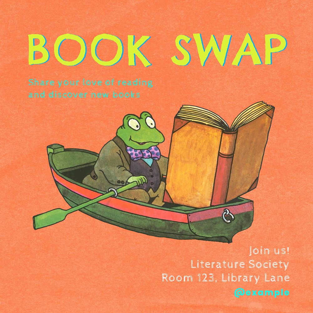 Book swap Instagram post template, editable text