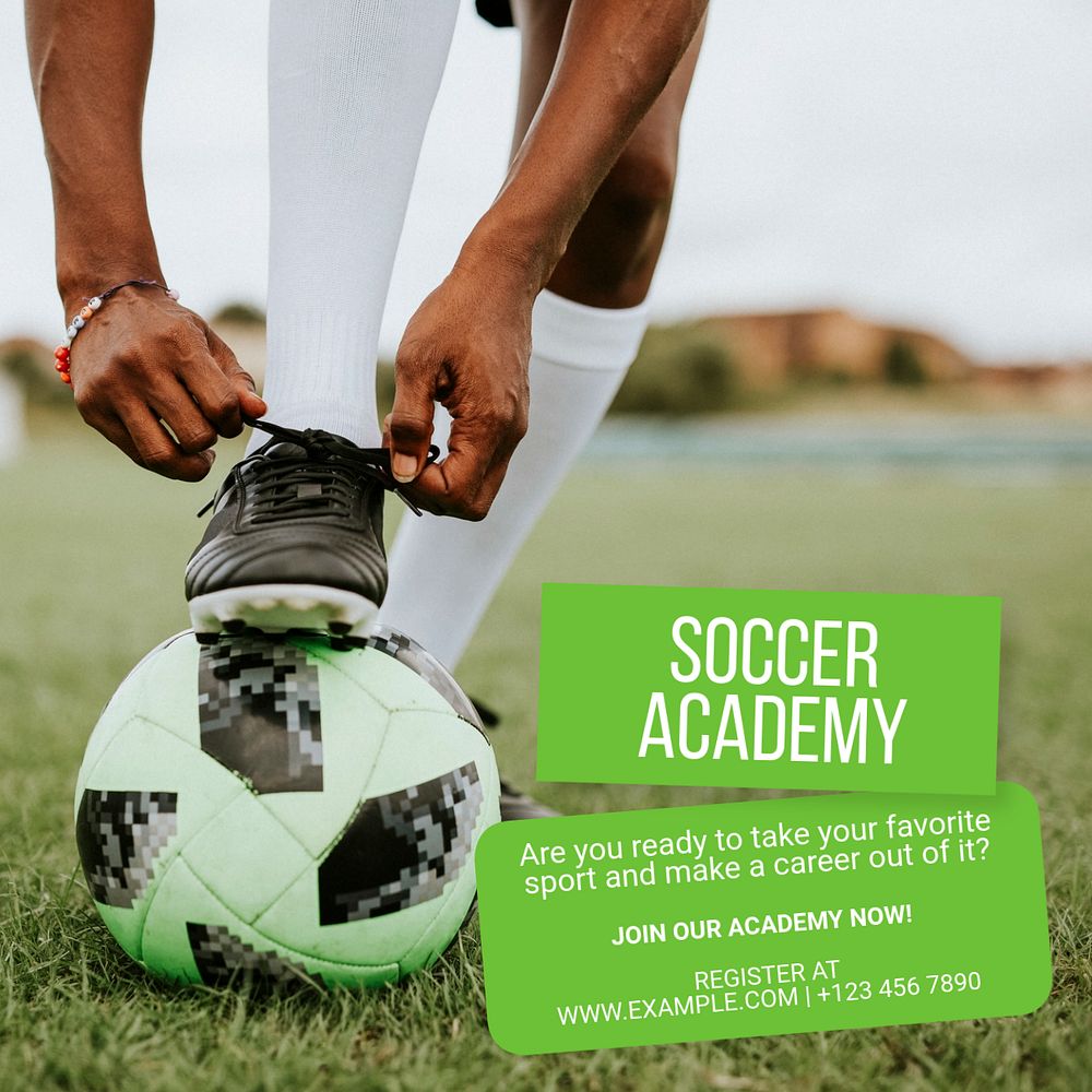 Soccer academy Instagram post template, editable text