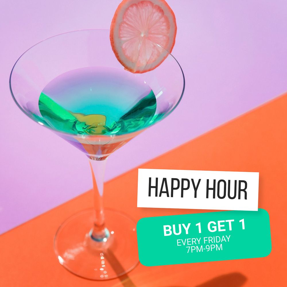 Happy hour Instagram post template, editable text