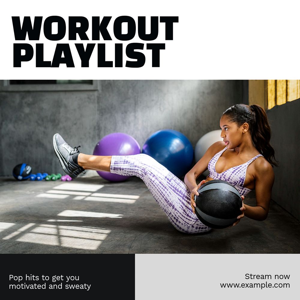 Workout playlist Instagram post template, editable text