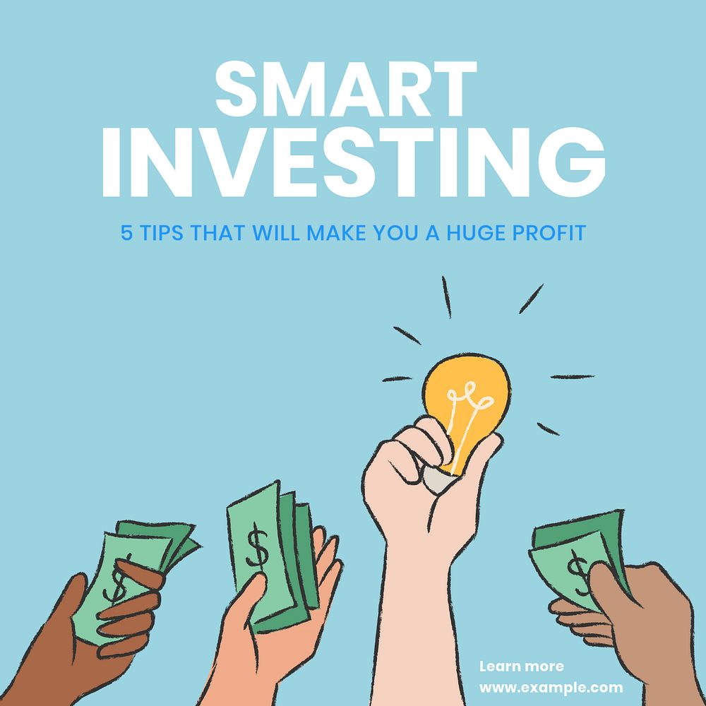 Smart investing Instagram post template, editable text