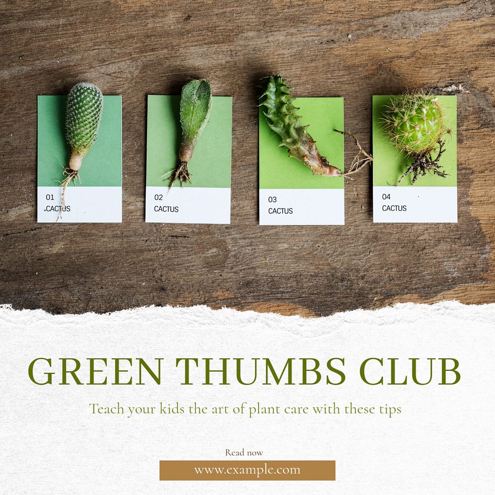 Green thumbs club  Instagram post template, editable text