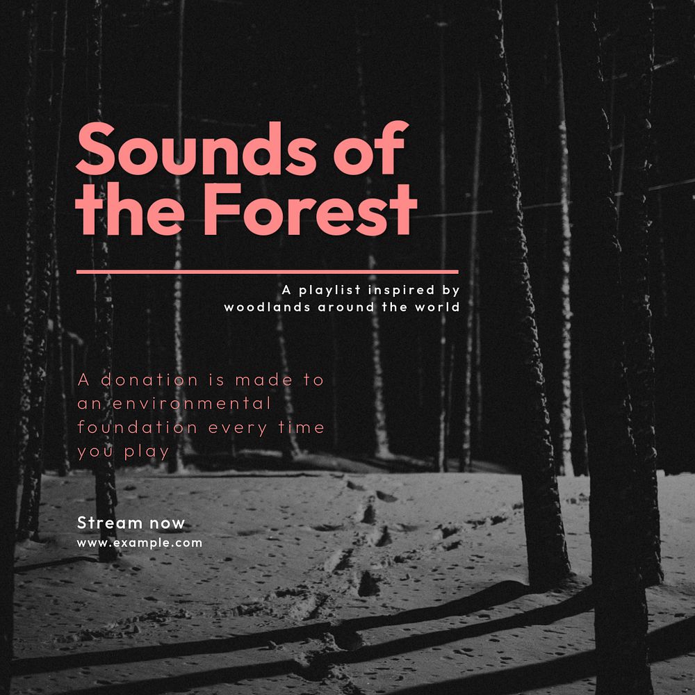 Forest music playlist Instagram post template, editable text