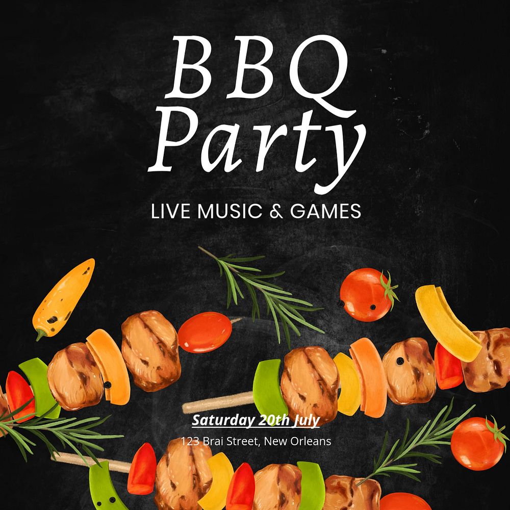 BBQ party Instagram post template, editable text