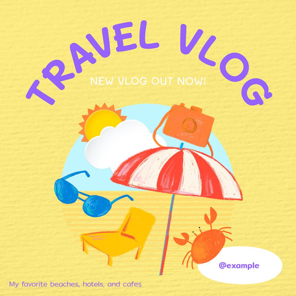 Travel vlog Instagram post template, editable text