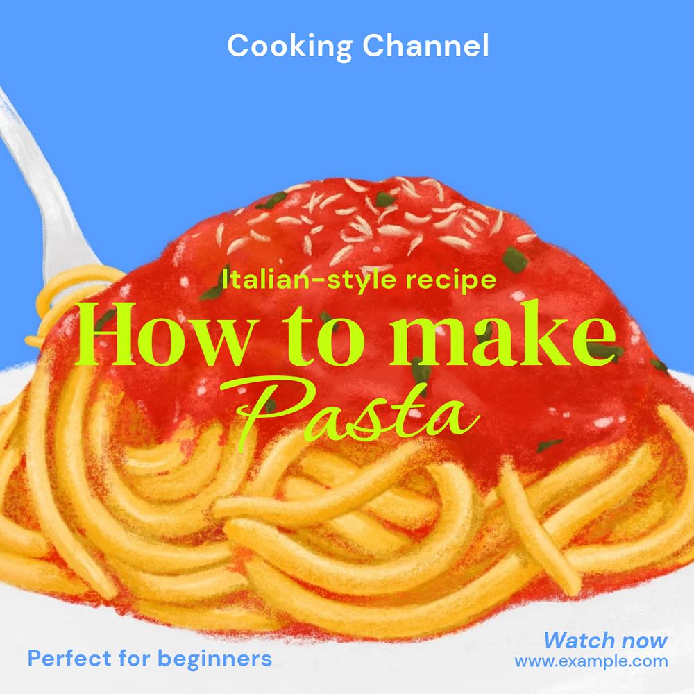 Pasta recipe Instagram post template, editable text