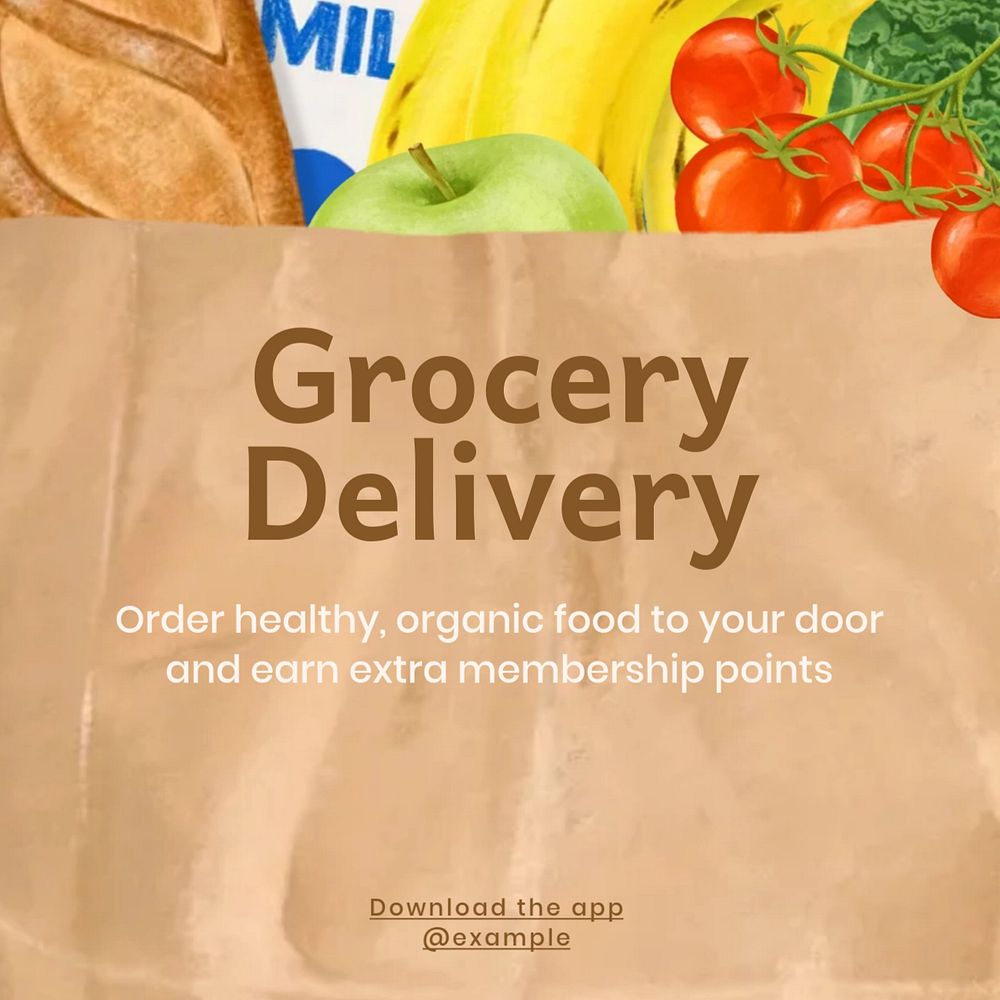 Grocery delivery Instagram post template, editable text